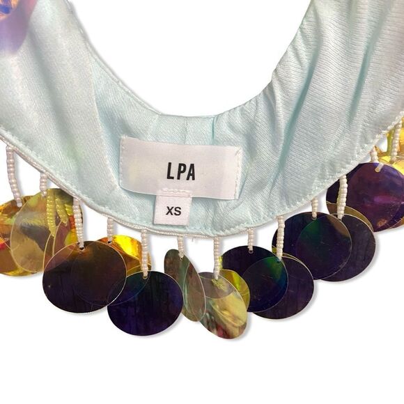 LPA Revolve Eleonora Sequin Halter Top ice blue with Gold Accents XS - Picture 2 of 7